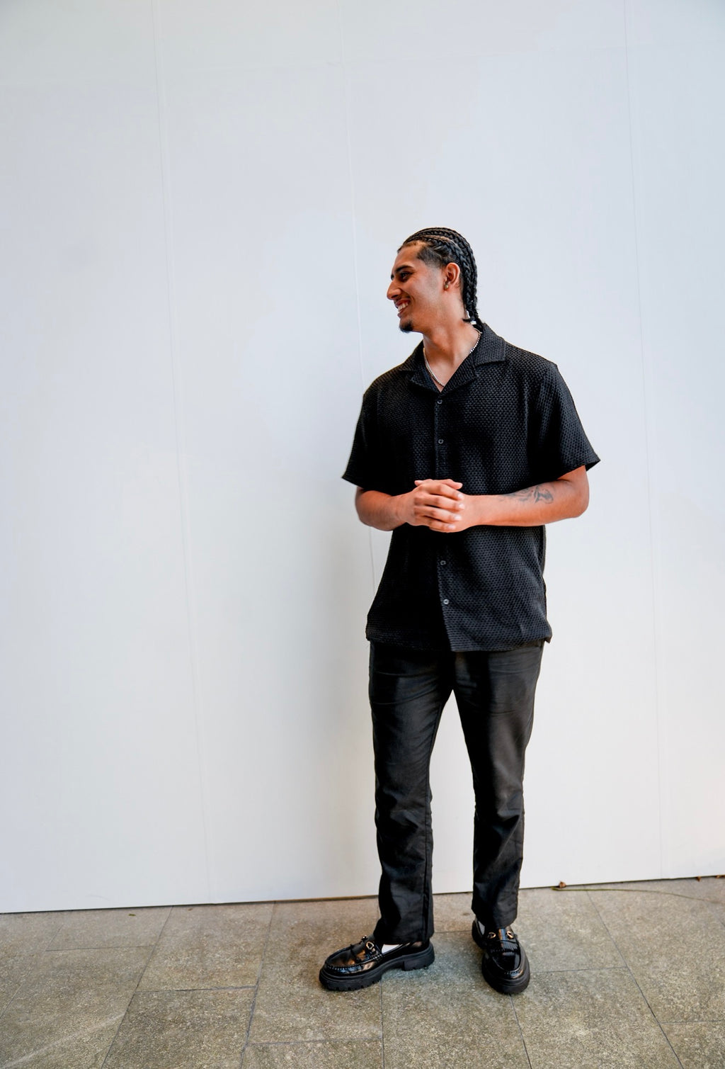 Black Textured Button Down