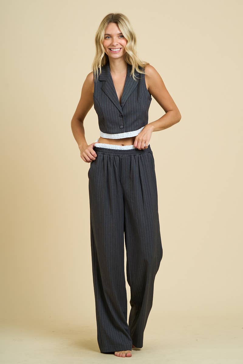 PINSTRIPED VEST JACKET AND TROUSER SET