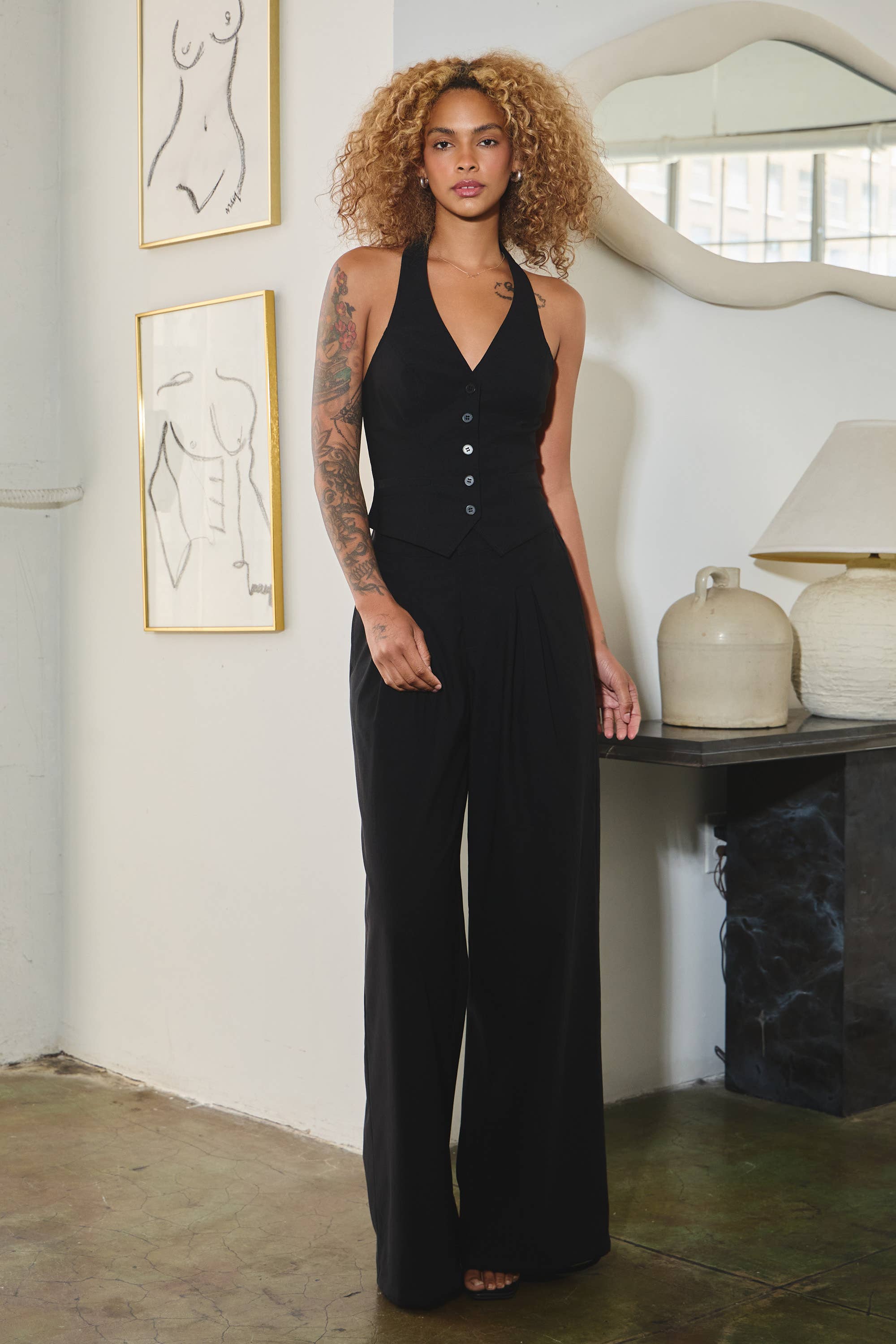Stretchy woven halter vest top