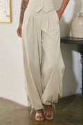 Stretchy woven pin-tuck wide legged pants