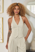Stretchy woven halter vest top