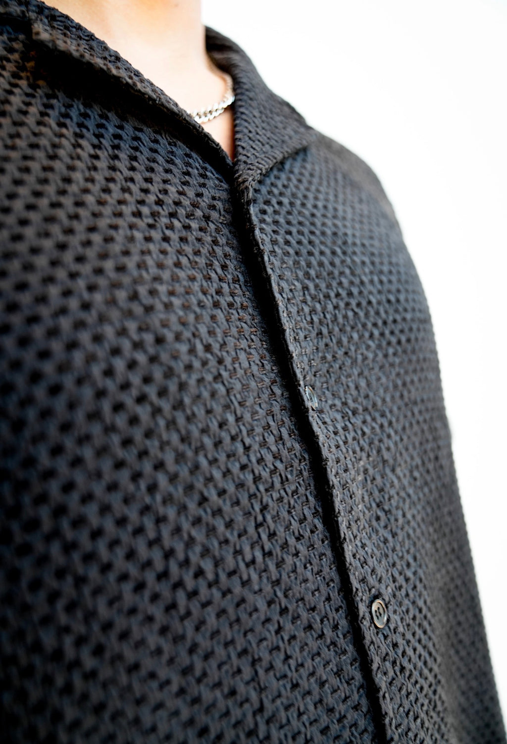 Black Textured Button Down