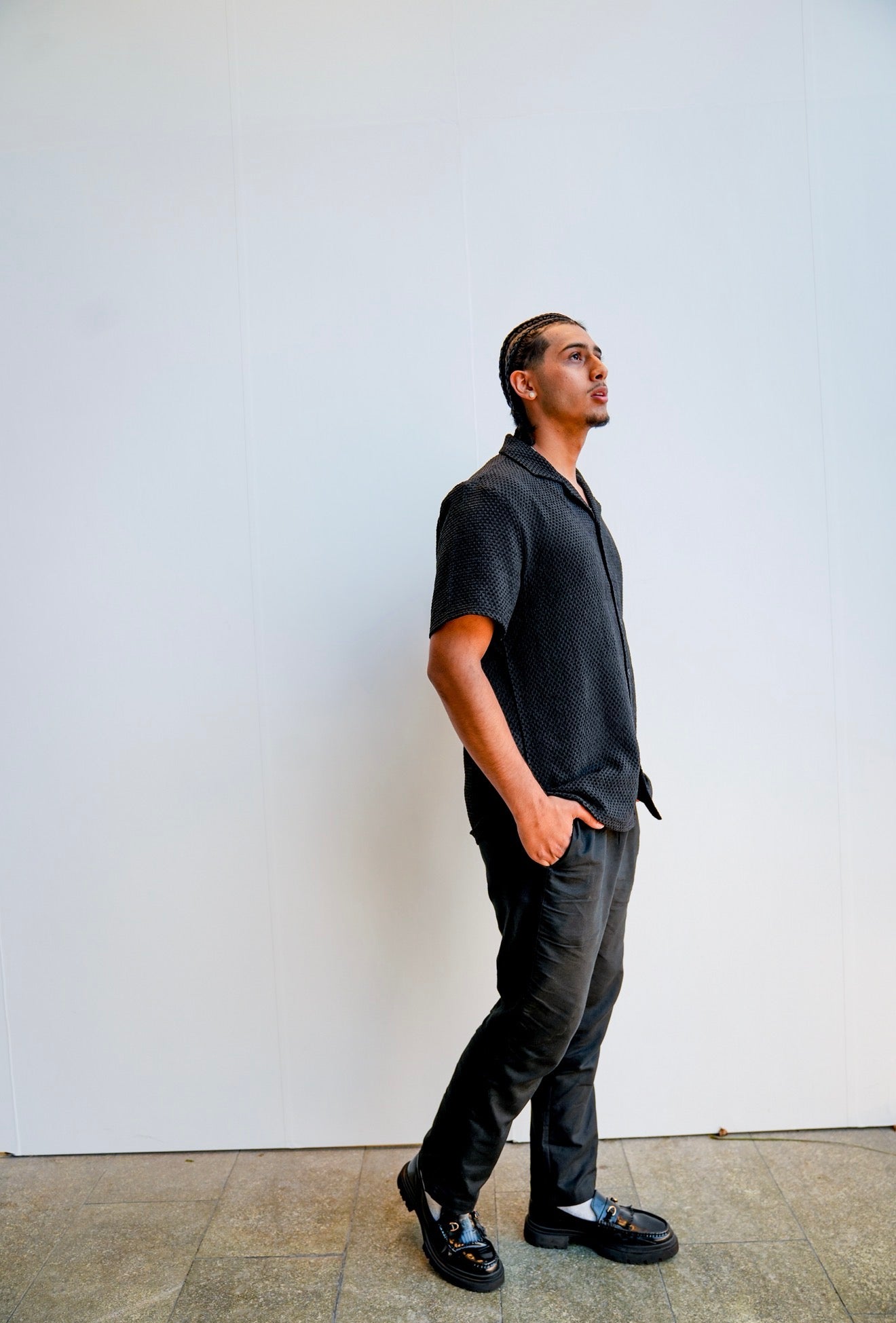 Black Textured Button Down