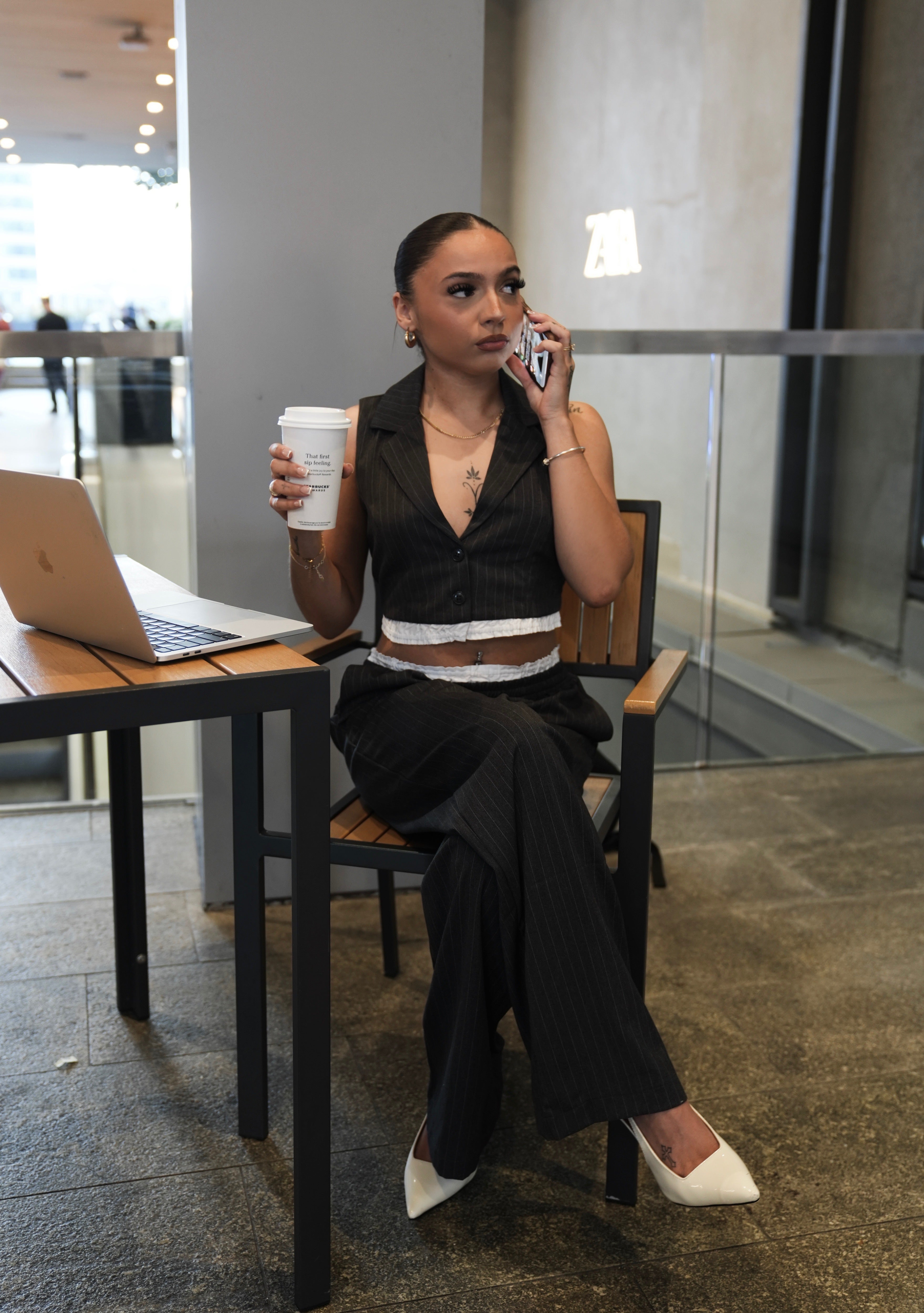 PINSTRIPED VEST JACKET AND TROUSER SET