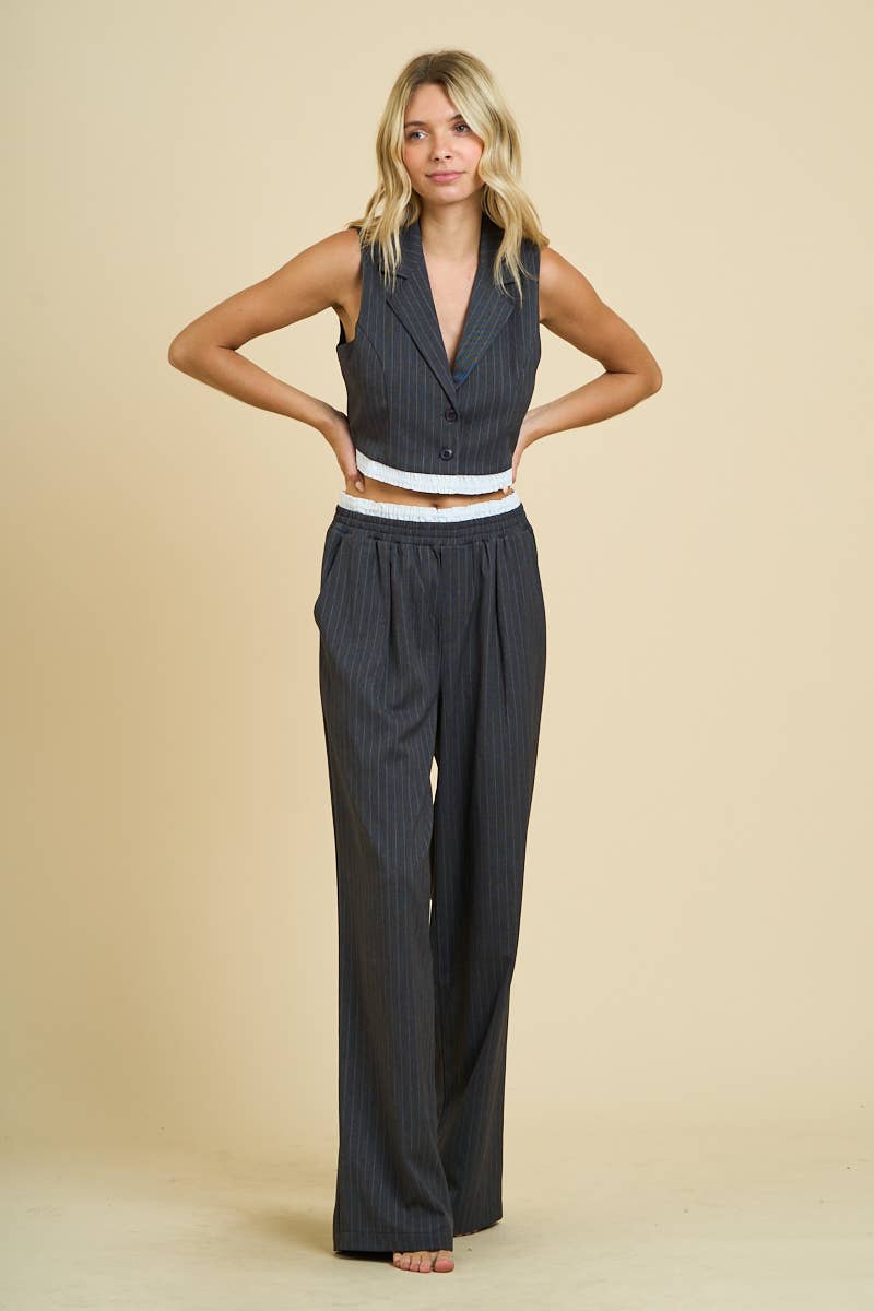 PINSTRIPED VEST JACKET AND TROUSER SET