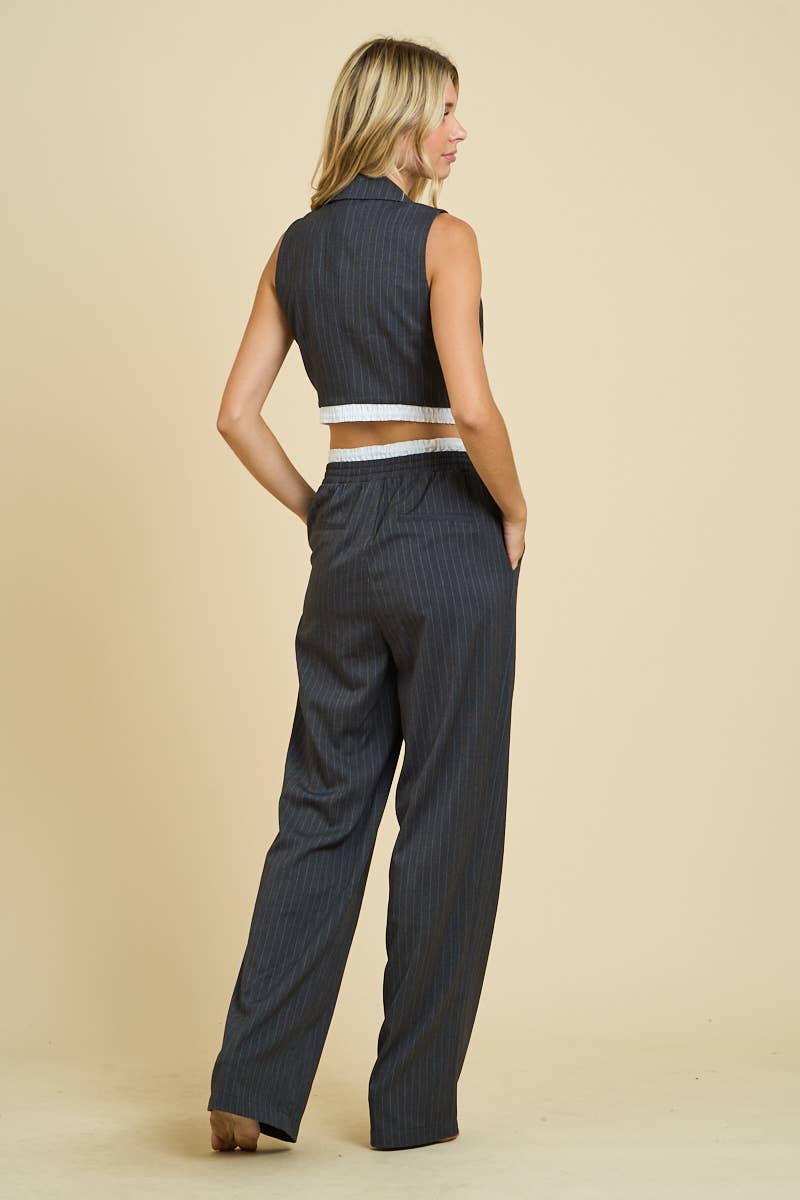 PINSTRIPED VEST JACKET AND TROUSER SET